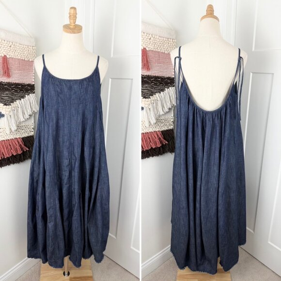 Free People Denim Dreams Sleeveless Midi Dress Medium Blue Wash Sz M - Picture 6 of 14